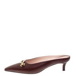 مملوكة مسبقًا Gucci Burgundy Leather Interlocking G Horsebit Pointed Toe Mules Size 40