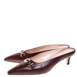 مملوكة مسبقًا Gucci Burgundy Leather Interlocking G Horsebit Pointed Toe Mules Size 40