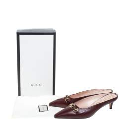 مملوكة مسبقًا Gucci Burgundy Leather Interlocking G Horsebit Pointed Toe Mules Size 40