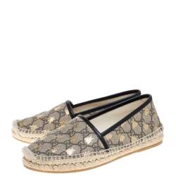 مملوكة مسبقًا Gucci Beige/Black Coated Canvas and Leather Bee Espadrilles Size 36.5
