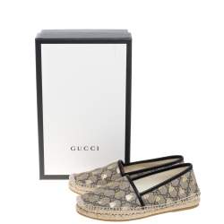 مملوكة مسبقًا Gucci Beige/Black Coated Canvas and Leather Bee Espadrilles Size 36.5