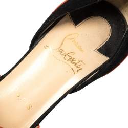 Christian Louboutin Black/Orange Suede Striped Platform Peep Toe Sandals Size 36