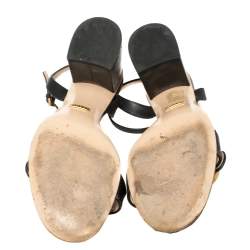 Pre Owned Gucci Black Leather GG Marmont Block Heel Ankle Strap Sandals Size 38