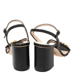Pre Owned Gucci Black Leather GG Marmont Block Heel Ankle Strap Sandals Size 38