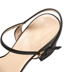 Pre Owned Gucci Black Leather GG Marmont Block Heel Ankle Strap Sandals Size 38