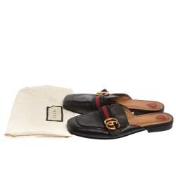 مملوكة مسبقًا Gucci Black Leather Web Double G Logo Mules Size 37