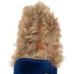 Pre Owned Gucci Blue Velvet And Fur Lined Horsebit Princetown Mules Size 39