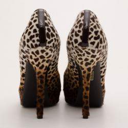 Gucci Leopard Print Calf-Hair Platform Pumps Size 36.5