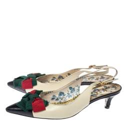 Pre Owned Gucci White Leather Jane Bow Slingback Sandals Size 37