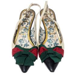 Pre Owned Gucci White Leather Jane Bow Slingback Sandals Size 37