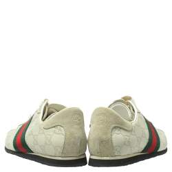 Pre Owned حذاء رياضى غوتشى منخفض من أعلى ويب سويدى وجلد غوتشيسما أبيض مقاس 37