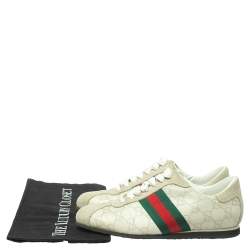 Pre Owned حذاء رياضى غوتشى منخفض من أعلى ويب سويدى وجلد غوتشيسما أبيض مقاس 37