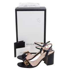 Pre Owned Gucci Black Leather GG Marmont Ankle Strap Sandals Size 38