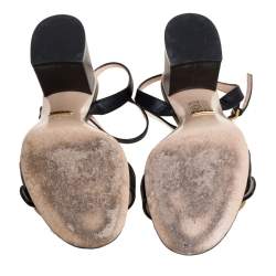 Pre Owned Gucci Black Leather GG Marmont Ankle Strap Sandals Size 38