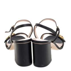 Pre Owned Gucci Black Leather GG Marmont Ankle Strap Sandals Size 38