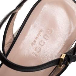 Pre Owned Gucci Black Leather GG Marmont Ankle Strap Sandals Size 38