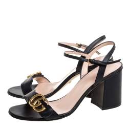 Pre Owned Gucci Black Leather GG Marmont Ankle Strap Sandals Size 38