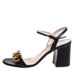 Pre Owned Gucci Black Leather GG Marmont Ankle Strap Sandals Size 38