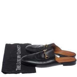 مملوكة مسبقًا حذاء سلايد غوتشي برينس تاون هورسبيت جلد أسود مقاس 38.5