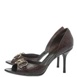 Pre Owned Gucci Brown Guccissima Leather Horsebit D'orsay Peep Toe Pumps Size 38.5