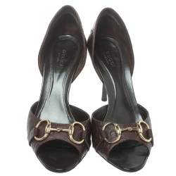 Pre Owned Gucci Brown Guccissima Leather Horsebit D'orsay Peep Toe Pumps Size 38.5