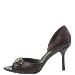 Pre Owned Gucci Brown Guccissima Leather Horsebit D'orsay Peep Toe Pumps Size 38.5