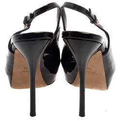 Gucci Black Patent Leather Sofia Platform Slingback Sandals Size 37