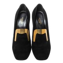 مملوكة مسبقًا Gucci Black Suede Alma Classic Loafer Pumps Size 38.5