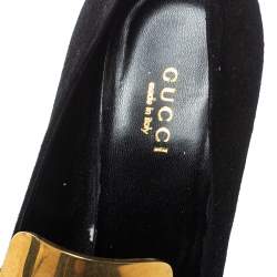 مملوكة مسبقًا Gucci Black Suede Alma Classic Loafer Pumps Size 38.5