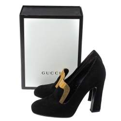 مملوكة مسبقًا Gucci Black Suede Alma Classic Loafer Pumps Size 38.5