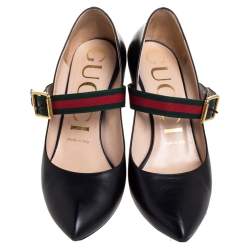 Gucci Black Leather Sylvie Mary Jane Pumps Size 36.5