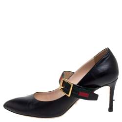 Gucci Black Leather Sylvie Mary Jane Pumps Size 36.5