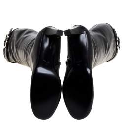 Pre Owned حذاء بوت فوق الركبة غوتشى جى مزدوج ساشلين جلد أسود مقاس 40