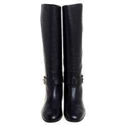 مملوكة مسبقًا Gucci Black Leather Sachalin Interlocking Double G Riding Boots Size 40  