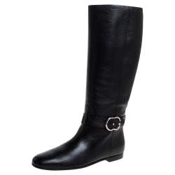 مملوكة مسبقًا Gucci Black Leather Sachalin Interlocking Double G Riding Boots Size 40  