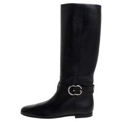 مملوكة مسبقًا Gucci Black Leather Sachalin Interlocking Double G Riding Boots Size 40  