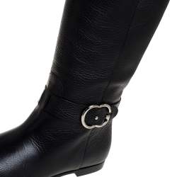 مملوكة مسبقًا Gucci Black Leather Sachalin Interlocking Double G Riding Boots Size 40  