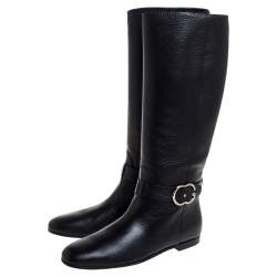مملوكة مسبقًا Gucci Black Leather Sachalin Interlocking Double G Riding Boots Size 40  
