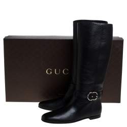 مملوكة مسبقًا Gucci Black Leather Sachalin Interlocking Double G Riding Boots Size 40  