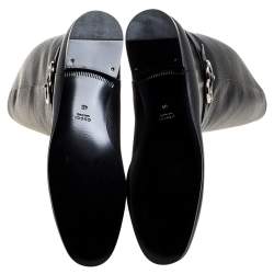 Pre Owned حذاء بوت غوتشى رايدينغ جى مزدوج متشابكين زاشالي ن جلد أسود مقاس 40