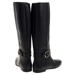 Pre Owned حذاء بوت غوتشى رايدينغ جى مزدوج متشابكين زاشالين جلد أسود مقاس 40