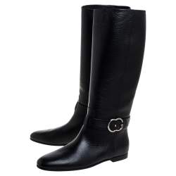 Pre Owned حذاء بوت غوتشى رايدينغ جى مزدوج متشابكين زاشالين جلد أسود مقاس 40