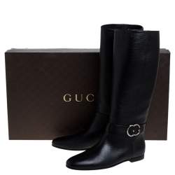 Pre Owned حذاء بوت غوتشى رايدينغ جى مزدوج متشابكين زاشالين جلد أسود مقاس 40