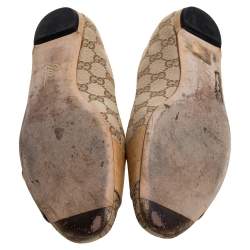 مملوكة مسبقًا حذاء فلات باليه غوتشى غطاء مقدمة جلد سحلية وكانفاس جى جى بيج مقاس 41