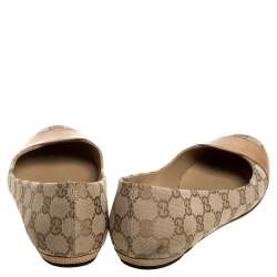 مملوكة مسبقًا حذاء فلات باليه غوتشى غطاء مقدمة جلد سحلية وكانفاس جى جى بيج مقاس 41