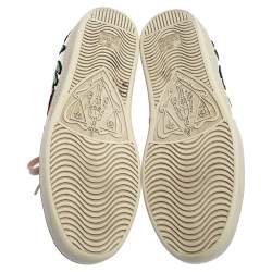 Pre Owned حذاء رياضي غوتشي برقبة منخفضة مطرز جلد فضي لامع ميتاليك مقاس 36.5