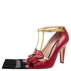 Pre Owned Gucci Red Leather Molina T Strap Sandals Size 38.5