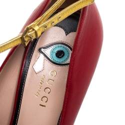 Pre Owned Gucci Red Leather Molina T Strap Sandals Size 38.5