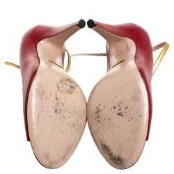 Pre Owned Gucci Red Leather Molina T Strap Sandals Size 38.5