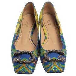 Pre Owned Gucci  Multicolor Brocade Fabric Dionysus Ballet Flats Size 37.5